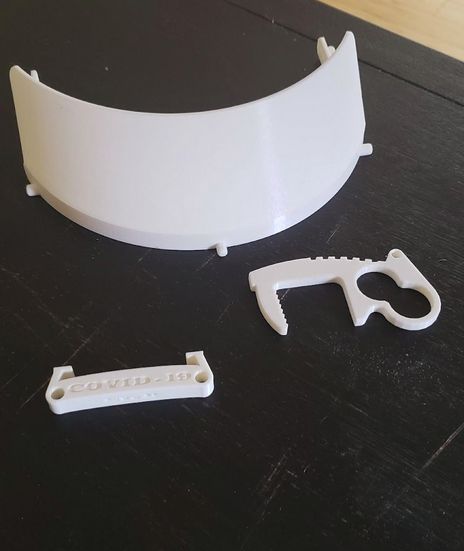 3D-printed face shield visor, mask strap holder, and touchless door tool