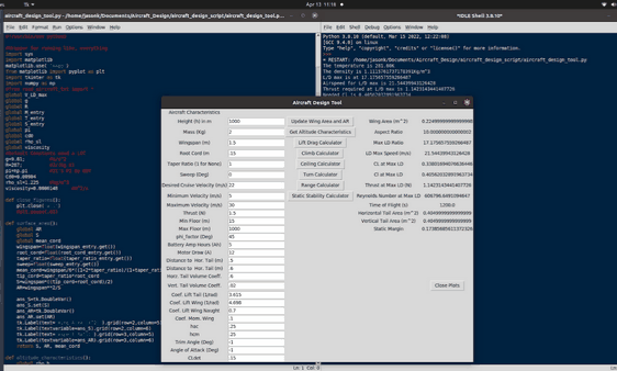Tkinter GUI of the Python aircraft design tool