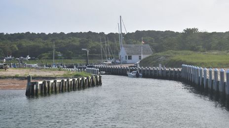 Harbor entrance and marsh at Devon Yacht Club